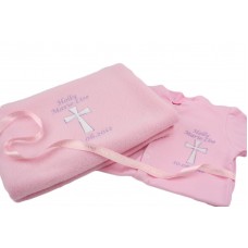 Personalised Embroidered Christening Baptism Blanket Sleepsuit